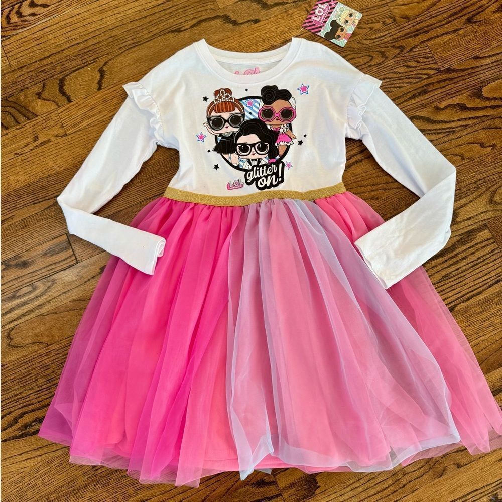 NWT New LOL SURPRISE Doll’s White Pink “Glitter On” Logo Tutu Skirt Dress 10